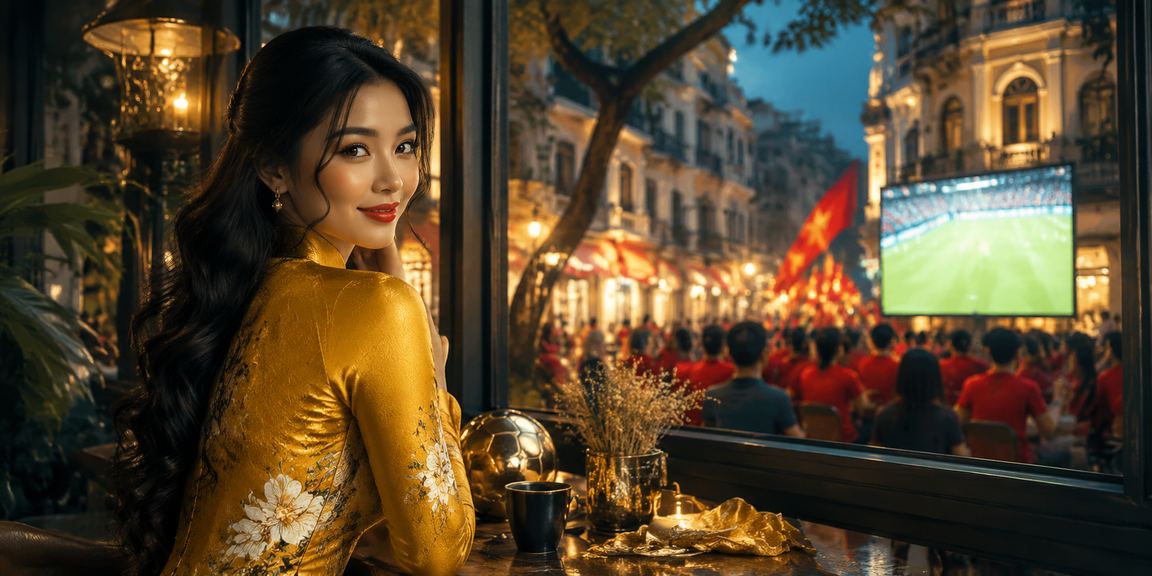 Người phụ nữ Hà Nội mặc áo dài theo dõi kết quả cá cược bóng đá trên điện thoại